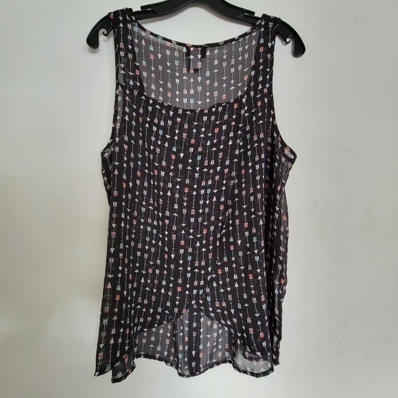 Torrid Arrow Print Tulip Back Sheer Cami Tank Black Multicolor Size 00 - Picture 5 of 13